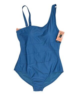Shapermint One Shoulder Control Swimsuit, Blue, Size XL, Shaping, Wireless